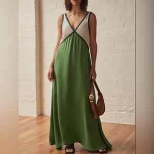 Elegant Green and White Maxi Dress
